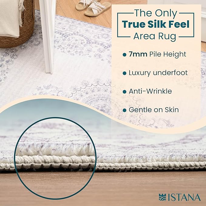 Istana Hallway Runner Rug 2.5x8 – Grey/White Cream Entryway Rug -Silk's Soft Touch Runners for Hallways - Stylish Kitchen Runner Rug Non Slip