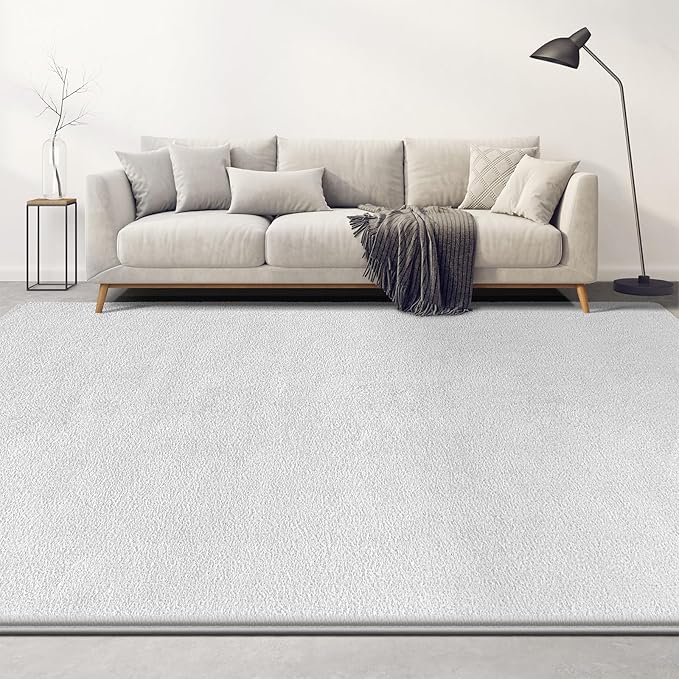 Large Area Rugs for Living Room Bedroom, 6x9 Feet White Rug, Minimalist Modern Shag Rug, Soft Thick Comfy Memory Foam Indoor Carpet, Non-Slip Washable Rug for Boys Girls Dorm Nursery Room Home Decor