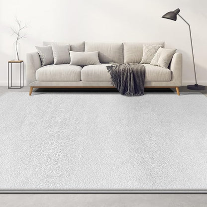 Large Area Rugs for Living Room Bedroom, 7x10 Feet White Rug, Minimalist Modern Shag Rug, Soft Thick Comfy Memory Foam Indoor Carpet, Non-Slip Washable Rug for Boys Girls Dorm Nursery Room Home Decor