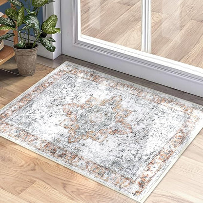 COMSLE Washable Door Mat, Front Door mat Indoor Faux Wool Absorbent Small Rugs for Entryway Distressed Throw Rug Non-Slip Accent Floor Carpet for Entrance Bedroom, 24X36 Inches Orange