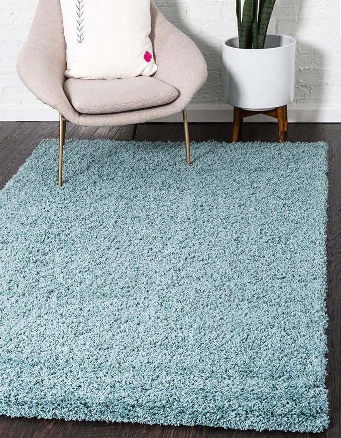Unique Loom Solid Shag Collection Area Rug (8' x 11' Rectangle, Light Slate Blue)