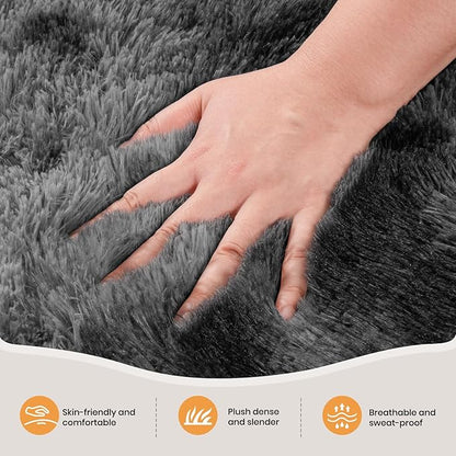 Zentavio Area Rugs for Living Room Small Carpet for Bedroom 3x5 Bedside Washable Soft Fluffy Shag Aesthetic Plush High Pile Throw Rug for Nursery Kids Room Dorm Room Tie-Dyed Black Grey