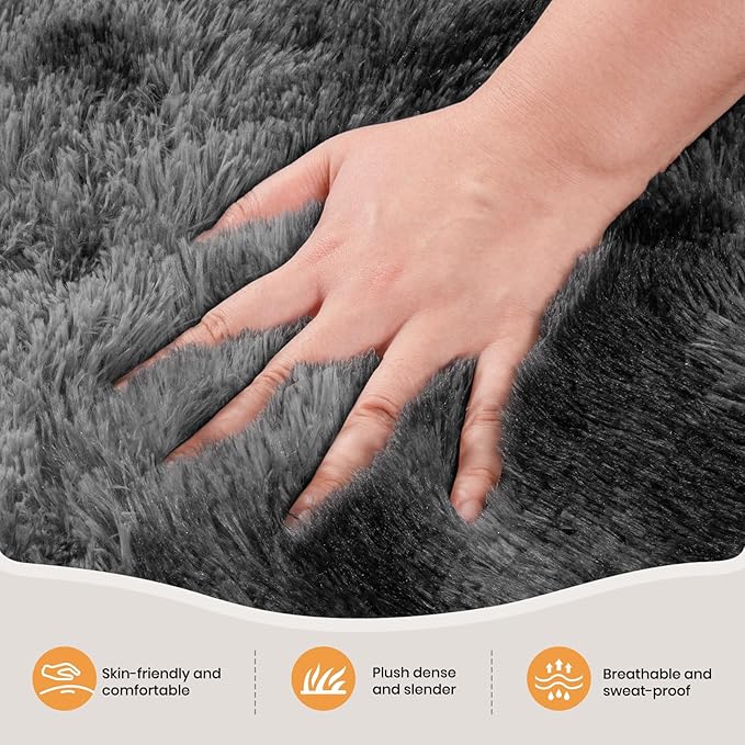 Zentavio Black and Grey Area Rugs for Living Room Large Men Room Carpet 6x9 Bedroom Fluffy Furry Shag Aesthetic Plush High Pile Floor Rug for Kids Room Dorm Home Decor Gray