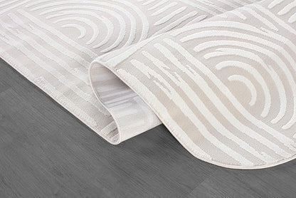 Beverly Rug Modern Geometric Area Rug 8x10 Low-High Pile Durable Soft Abstract Curved Indoor Rugs for Living Dining Room Office Stain Resistant Non Shedding Casual Indoor Carpet Beige White 8 x 10