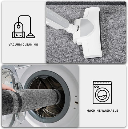 PURRUGS Dirt Trapping Door Mat 24" x 70", Non-Slip/Skid Machine Washable Entryway Rug, Shoes Scraper, Area Rug, Super Absorbent Welcome Mat for Muddy Wet Shoes and Paws, Light Grey & Dark Grey