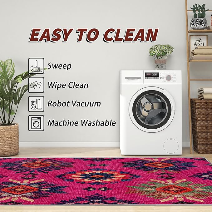 Southwestern Indoor Rugs for Entryway - 2x3ft - Ethnic Vintage Floral Medallion Washable Non Slip Low Pile Small Area Rug for Bedroom, Southwestern Carpet Home Decor & Gifts