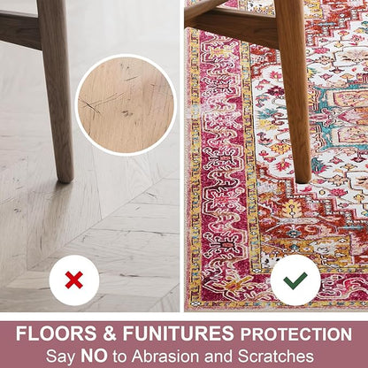 Large Area Rugs 8x10 for Living Room, Washable Vintage Rugs -Low Pile, Soft Plush Rugs for Bedroom, Kitchen, Dining Room, Stain Resistant, Non Shedding, Plum