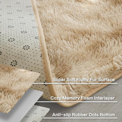 Andency Soft Area Rugs for Living Room Bedroom, 5x8 Fluffy Shaggy Bedside Rug, Non-Slip Large Shag Fuzzy Plush Carpets for Bedroom Kids Dorm Nursery Home Decor Aesthetic, Tie-Dyed Khaki