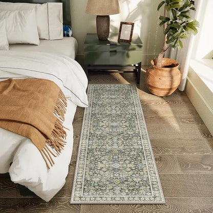 2'x6' Washable Runner Rug Utral Soft Lightweight Vintage Boho Distressed Non-Slip Backing,Low Pile Stain Resistant Farmhouse Rug for High-Traffic Hallway, Kitchen & Laundry