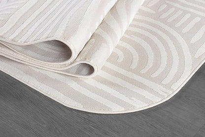 Beverly Rug Modern Geometric Area Rug 6x9 Low-High Pile Durable Soft Abstract Curved Indoor Rugs for Living Dining Room Office Stain Resistant Non Shedding Casual Indoor Carpet Beige White 6 x 9