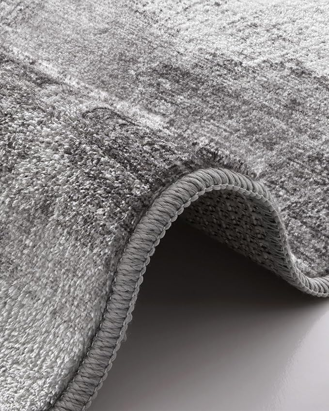 LUMI Washable Runner Rug, 3'x8' Non-Slip Hallway Mat, Low Profile Thin Long Carpeet for Laundry Kitchen Bedroom Office, Grey