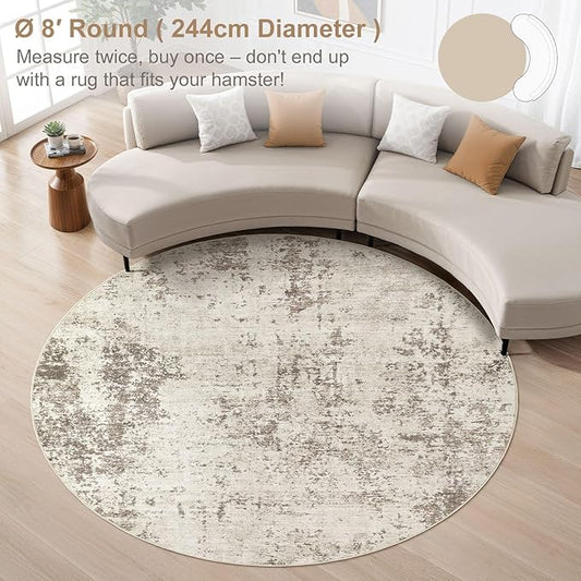 8ft Round Area Rug Living Room Rugs - 8x8 Washable Neutral Modern Abstract Soft Thin Rug Indoor Floor No Slip Rug Carpet for Bedroom Under Dining Table Home Office Decor - Dark Brown