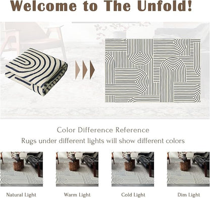 6x9 Area Rug for Living Room - Large Abstract Washable Rugs for Bedroom Non-Slip Indigo Dining Room Rug Rainbow Low-Pile Carpet Soft Modern Rug for Office Classroom Nursery Room
