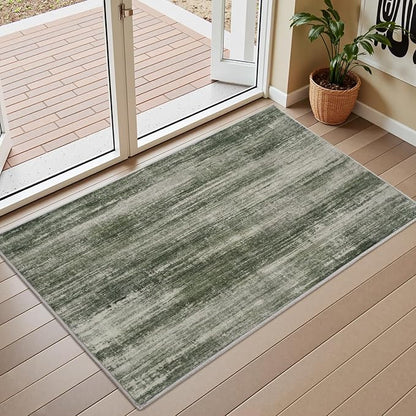 PADOOR Modern Abstract Entryway Rug - 2x3 Washable Rugs Non-Slip Door Mat, Ultra Soft Low Pile Floor Rugs Doormat for Entrance Front Door Indoor Green