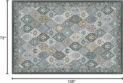 Phantoscope Washable Area Rug 6'x9' Non-Slip, Vintage Boho Rugs for Living Room, Bedroom, Dining Room, Distressed Moroccan Mosaic Diamond Pattern, Low-Pile Foldable Floor Carpet, Grey Charcoal