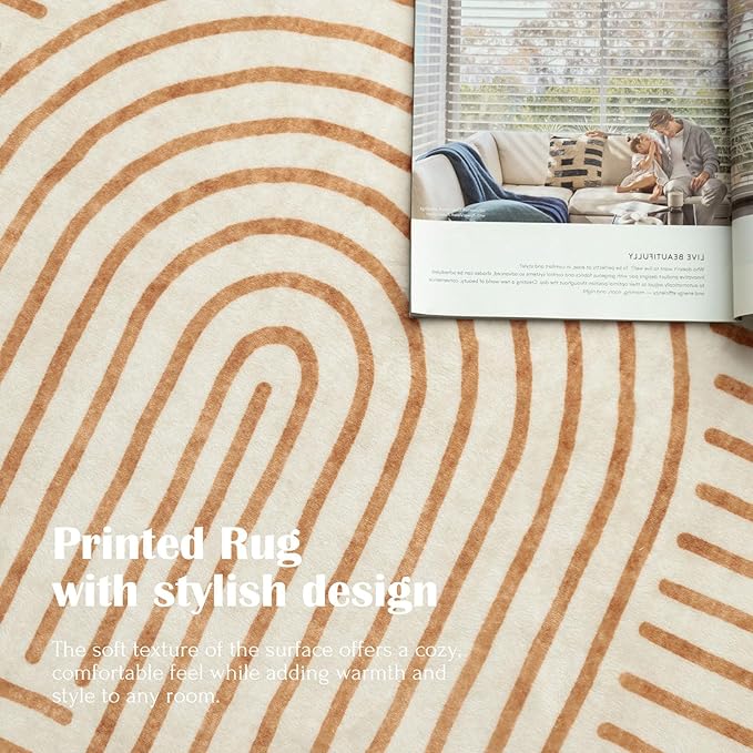 Area Rugs 9x12 Living Room - Large Washable Orange Boho Rugs for Bedroom Soft Abstract Rug Ultra-Thin Modern Rainbow Carpet Rug for Dining Room Nursery Room Home Decor