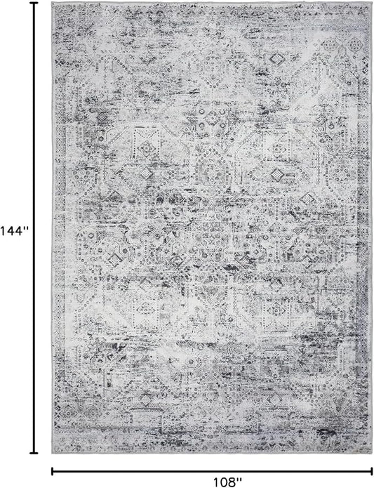 Area Rug 9×12, Large Vintage Boho Rug,Ultra-Soft Low Pile, Washable, Non Slip,Stain Resistant, Printed Carpet for Living Room Bedrooms Playroom Office Kitchen, Classic-Grey