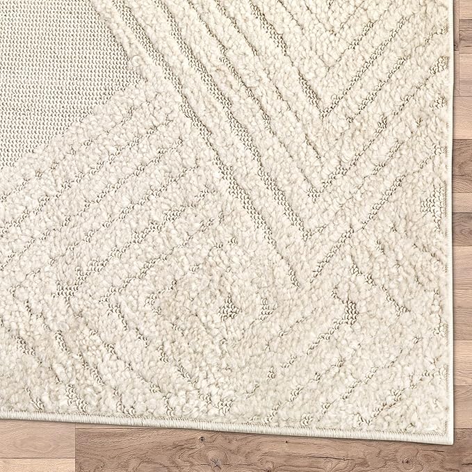 Antep Rugs Palafito 6x9 Geometric Shag Diamond High-Low Pile Textured Indoor Area Rug (Beige, 6'7" x 9')