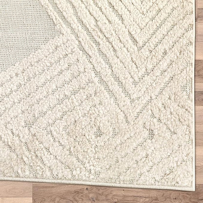 Antep Rugs Palafito 4x6 Geometric Shag Diamond High-Low Pile Textured Indoor Area Rug (Beige, 3'11" x 5'11")