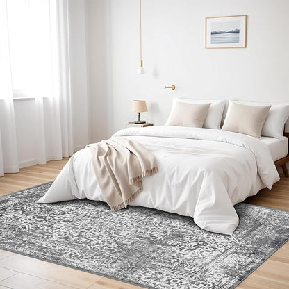 vivorug 8x10 Area Rugs, Stain Resistant Washable Rug for Living Room, Vintage-Inspired Grey Rug