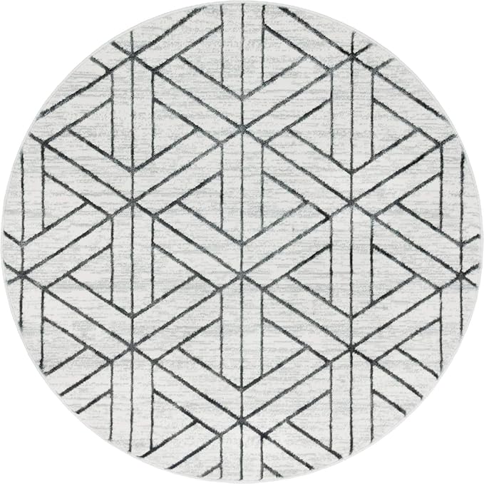 Rugs.com Lattice Trellis Collection Rug – 5 Ft Round White Low-Pile Rug Perfect for Kitchens, Dining Rooms
