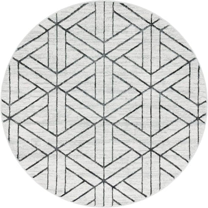 Rugs.com Lattice Trellis Collection Rug – 5 Ft Round White Low-Pile Rug Perfect for Kitchens, Dining Rooms