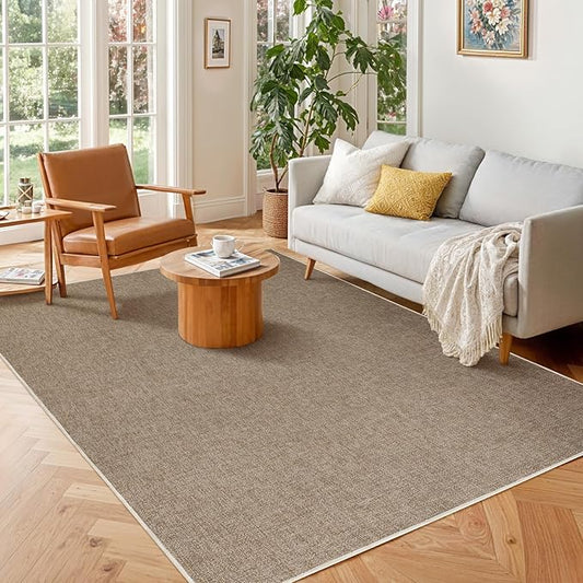 LBRO2M Easy Jute Solid Area Rug 4X4 Round Washable Rugs for Living Room Dining Room Bedroom Natural Jute Look Indoor Outdoor Rug Durable, Solid Non Shedding Eco Friendly (4X6 Natural)