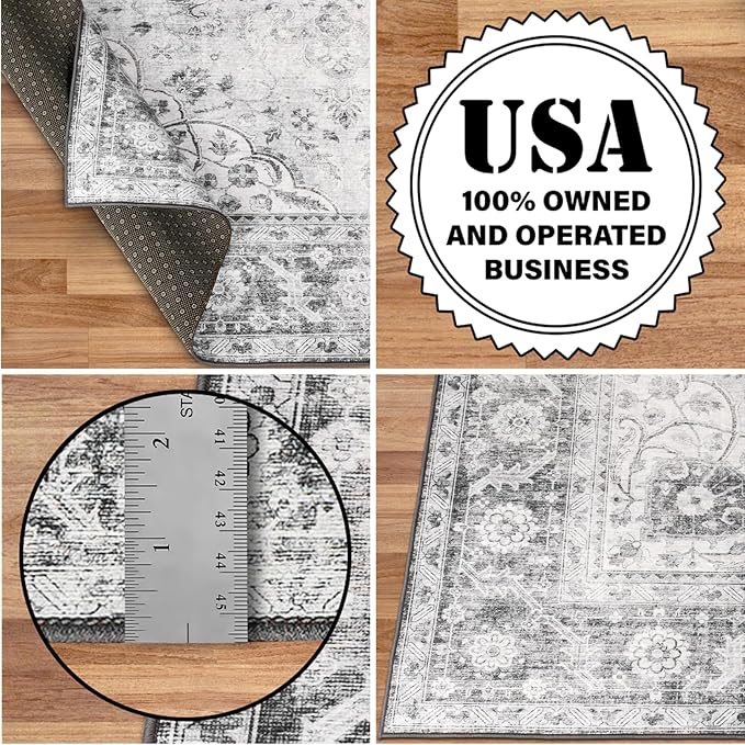 ReaLife Rugs Machine Washable Area Rug - Living Room Bedroom Bathroom Kitchen Entryway Office - Padded Low Pile Stain Resistant Premium - Boho Farmhouse Vintage - Joy - Gray 7'6" x 9'6"
