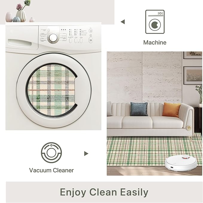 Bavni 3x5 Washable Rug Modern Plaid Area Rugs Non-Slip, Small Rugs for Hallway Throw Rugs Soft Low Pile Stain Resistant Bedroom, Living Room, Kitchen, Home Decor, Green Plaid