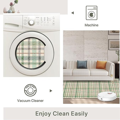 Bavni 3x5 Washable Rug Modern Plaid Area Rugs Non-Slip, Small Rugs for Hallway Throw Rugs Soft Low Pile Stain Resistant Bedroom, Living Room, Kitchen, Home Decor, Green Plaid