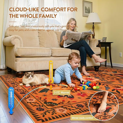 Moynesa Area Rugs 9x12 Fall Home Decor, Bohemian Scandinavian Modern Country Aesthetic Floral Bird Medallion Carpet for for Living Room Bedroom Dining Room,Non-Slip Washable Floor Protection