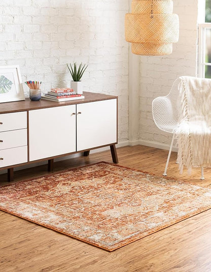 Unique Loom Isabella Collection Area Rug - Adjani (5' 1" Square, Rust Red/ Black)