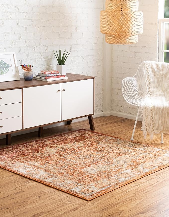 Unique Loom Isabella Collection Area Rug - Adjani (4' 1" Square, Rust Red/ Black)