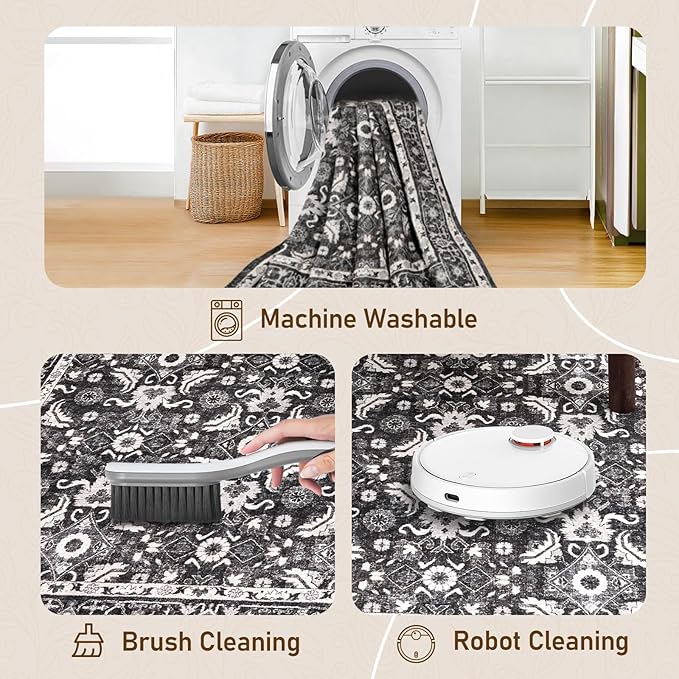 WITSHOCK Living Room Area Rugs 10x13: Soft Non-Slip Backing Washable Rugs Vintage Large Carpet for Bedroom Office Dining Room Kitchen Stain Resistant Home Decor Rug