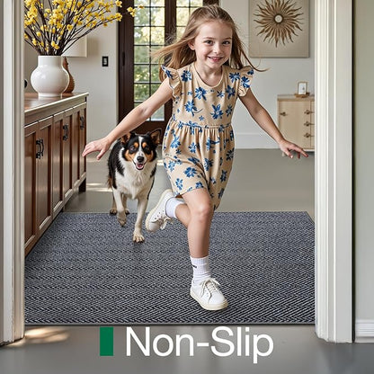 LUMI Ultra Thin Indoor Door Mat for Entrance 24"x36", Non Slip Entryway Mat, Low Profile Doormat, Unique Herringbone Design Carpet for Inside, Patio, Porch, Medium Gray
