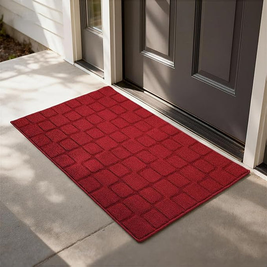 Front Door Mat Outside Entrance, Outdoor Indoor Door Mats for Entryway, Entrance, Entry, Patio, Waterproof Non Slip Doormat, Low-Profile, 24" × 35“, Red