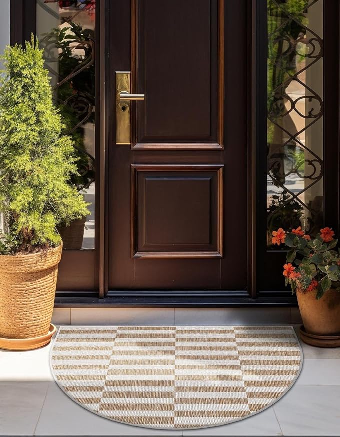 Unique Loom Outdoor Striped Collection Area Rug - Striped (3' 1" x 6' 1" Hearth Taupe/Ivory)