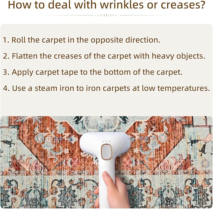 YJ.GWL Area Rugs for Living Room 4x6 Machine Washable Rugs for Bedroom, Non Slip Floral Vintage Rug Indoor Carpet, Stain Resistant Throw Rug for Dining Room Kitchen, Copper Tan
