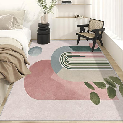 Mid Century Modern Rugs for Home Decor, 8x10 ft, Boho Abstract Geometry Area Rugs for Living Room, Soft Non Slip Washable Minimalist Arched Carpet Bedroom Decorations Dt-Ghf-19