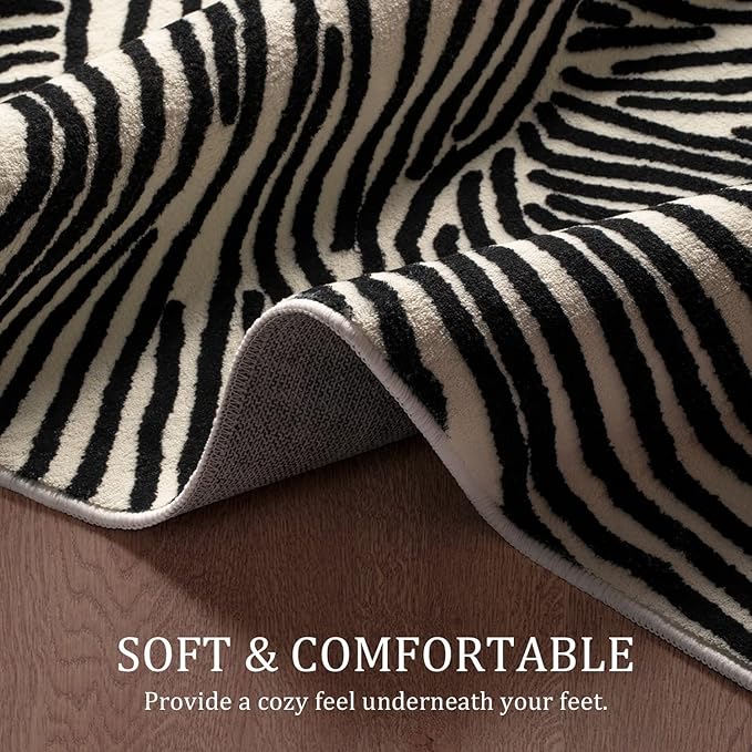 YIHOUSE 6×9 Ft Washable Rug, Black and White Abstract Rug for Bedroom, Living Room, Dining Room, Office, Playroom, Nursery, Nonslip Thin Modern Large Rugs Soft Abstract Contemporary Striped Rugs