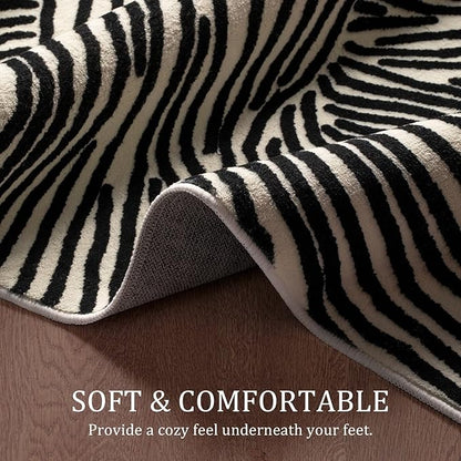 YIHOUSE 6×9 Ft Washable Rug, Black and White Abstract Rug for Bedroom, Living Room, Dining Room, Office, Playroom, Nursery, Nonslip Thin Modern Large Rugs Soft Abstract Contemporary Striped Rugs