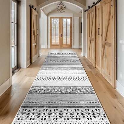 BESTSWEETIE 2x10 Area Rugs for Living Room Washable Moroccan Farmhouse Neutral Geometric Low Pile Non-Slip Soft Print Pattern Rug for Bedroom Kitchen Dining Room Entryway Grey/Black/Navy