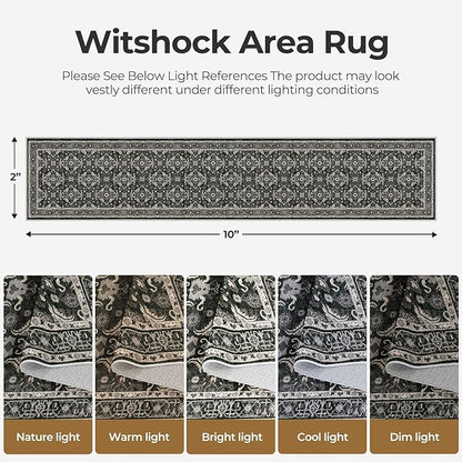 WITSHOCK Black Boho Washable 2x8 Kitchen Runner Rug,Vintage Neutral Hallway Rugs for Entryway,Soft Distressed Floor Mat for Bedroom,Entrance,Indoor Back Door(Black,2x8)