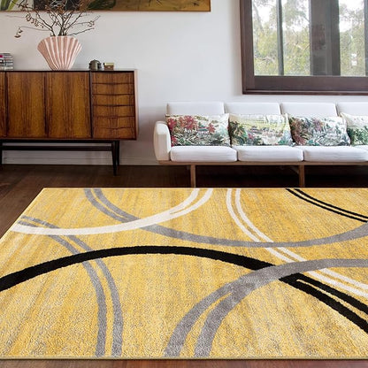 Rugshop Wavy Circles Design Area Rug, Fade-Resistant Carpet for Living Room, Dining Room, or Bedroom,Grand Room,Open Spaces Yellow, 10' x 14'