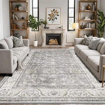 LUMI 8x10 Washable Area Rug for Living Room, Ultra Soft Traditional Vintage Rugs Non Slip with Rubber Backing, Low Profile, High Traffic, Stain Resistant Carpets, Ideal for Bedroom, Dining Room