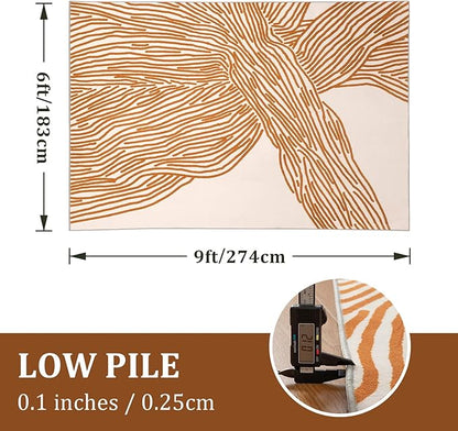 YIHOUSE Orange Rug for Living Room, 6×9 Modern Abstract Area Rug, Geometric Contemporary Wave Striped Rugs for Playroom Nursery, Washable Nonslip Large Rug for Bedroom Dining Room