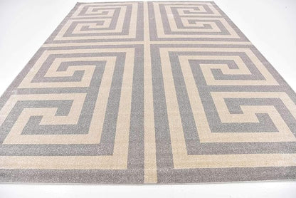 Unique Loom Athens Collection Classic Geometric Modern Border Design Area Rug (10' 0 x 13' 0 Rectangular, Gray/ Beige)