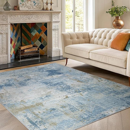 AMADA HOMEFURNISHING 5x7 Area Rugs for Living Room, Modern Abstract Washable Rug Neutral Soft with Non-Slip Backing & Low Pile Kids Rug for Resistant, Bedroom, Nursery Home Office, Light Blue