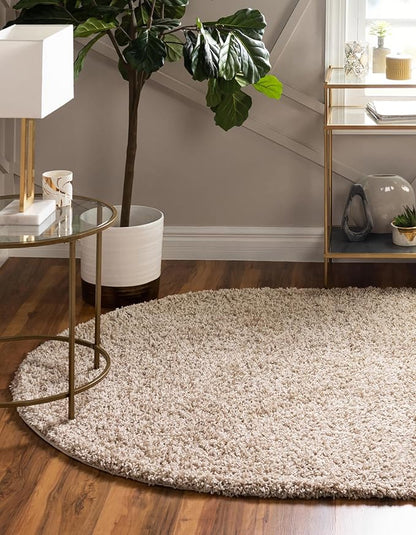 Unique Loom Solid Shag Collection Area Rug (8' x 10' Oval, Taupe)