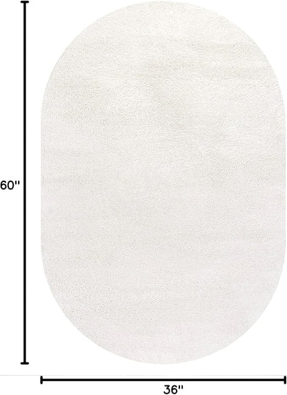 Eyely UES100T-3OV Supersoft Haze Solid Low-Pile Indoor Area Rug Casual;Contemporary;Solid;Traditional, Bedroom, Kitchen, Living Room, Easy-Cleaning, Non-Shedding, 3 X 5 Oval, Cream